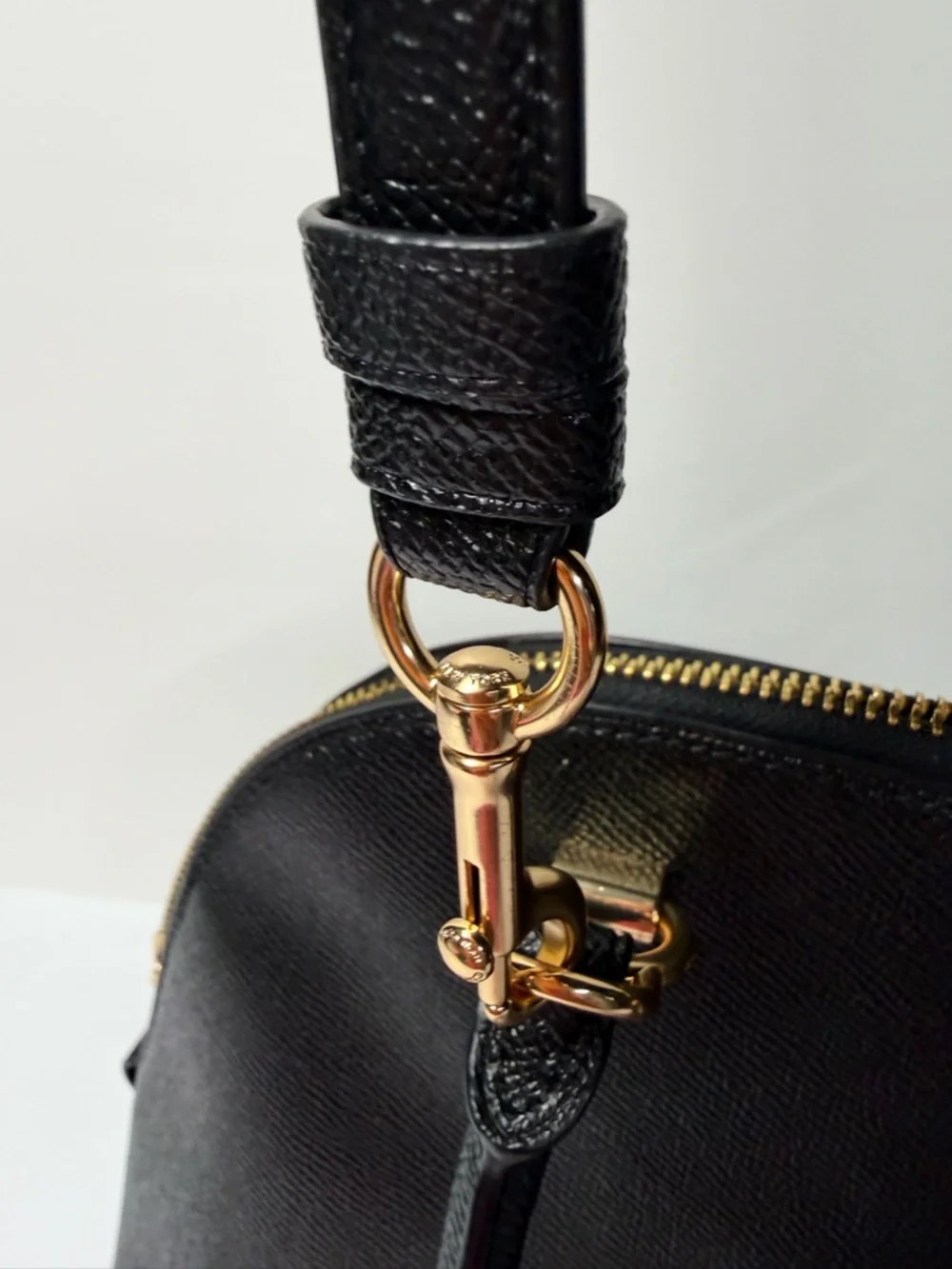 Coach Katy Satchel Black Crossgrain Leather Gold Zip Top Handle Bag NWOT
